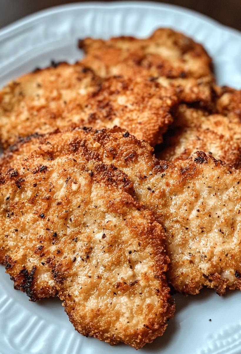 crispy golden air fry chicken cutlets on white plate