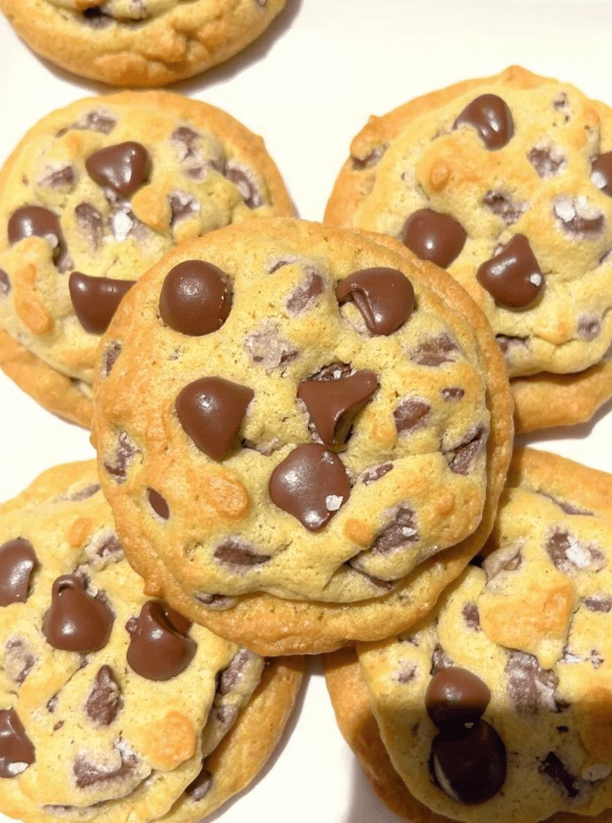Chocolate chip air fryer cookies stacked and topped with sea salt.