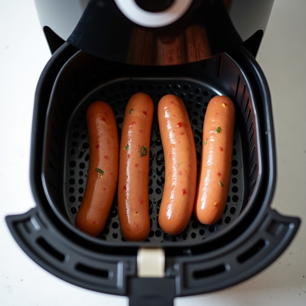 seasoned sausages prepped in air fryer