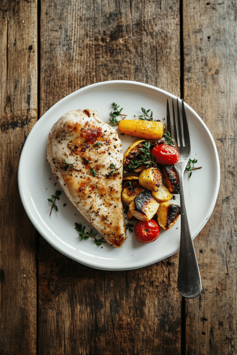 Quick chicken dinner for one person on a plate